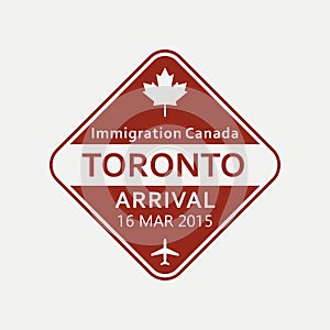Toronto passport stamp. Canada airport visa stamp or immigration sign. Custom control cachet. Vector illustration.