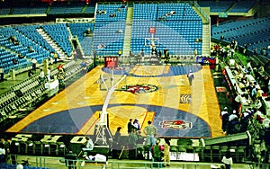 The Toronto Raptors play the Atlanta Hawks during their first NBA season at the Skydome