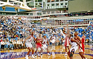 The Toronto Raptors play the Atlanta Hawks during their first NBA season at the Skydome