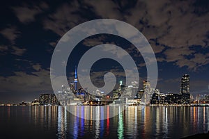 Toronto s skyline at dusk as seen from Polson Pier