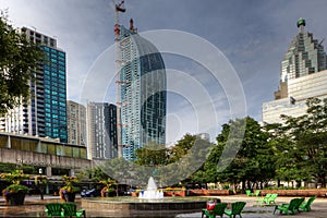 Toronto scene with fountain in the foreground