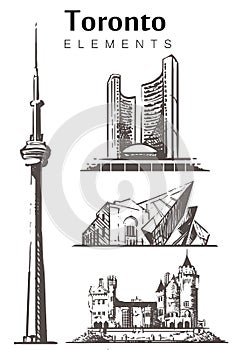 Toronto set sketch skyline. Canada, Toronto hand drawn vector illustration