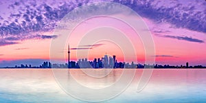 Toronto Skyline with purple light - Ontario, Canada