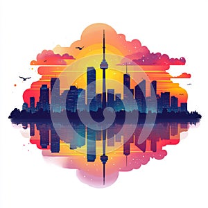 Toronto Skyline Sunset Reflection Cityscape Art