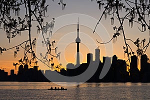 Toronto Sunset Silhouette with canoeists in the water