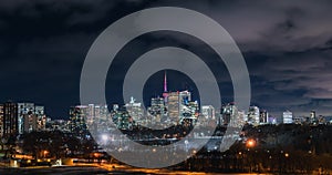 Toronto Urban Night City Skyline Skyscrapers during Twilight