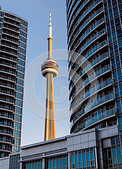 Torontos CN Tower Framed by Building