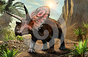 Torosaurus from the Cretaceous era 3D illustration photo
