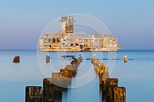 Torpedo launcher and breakwater near Gdynia, Poland