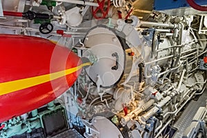 Torpedo room in a submarine