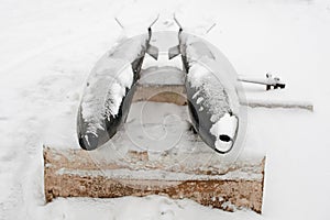 Torpedoes of the Second World War, covered with snow