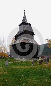 Torpo stave church in Ål i Hallingdal in Norway in autumn