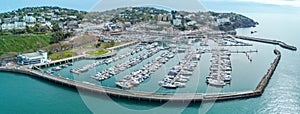 Torquay marina aerial panorama image. English riviera