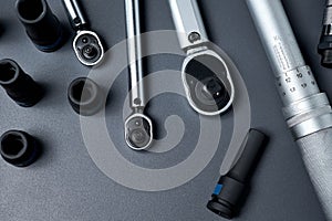 Torque wrenches set or spanners car repair. Tools for professional or self-repair car.