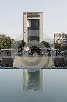Torre Britanica with reflection in a small water basin. Caracas