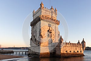 Torre de BelÃ©m on the banks of the Tagus, historic watchtower in the sunset photo