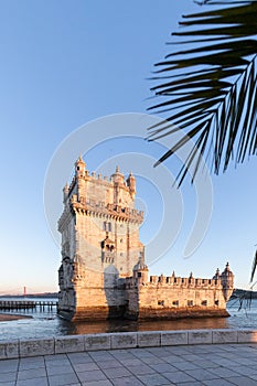 Torre de BelÃ©m on the banks of the Tagus, historic watchtower in the sunset photo