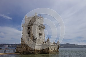 Torre de Belem (Belem Tower) on the Tagus River guarding the entrance to Lisbon in Portugal.