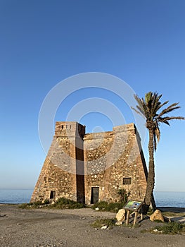 Torre de Macenas on Mojacar beach, Almeria, Spain.