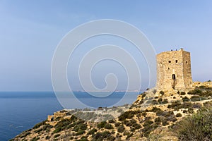 The Torre de Santa Elena watchtower above the town of la Azohia in Murcia