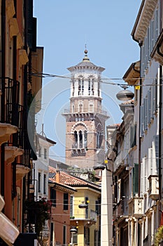 Torre dei Lamberti - medieval tower of the Lamberti. Piazza delle Erbe in Verona