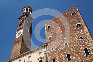 Torre dei Lamberti - medieval tower of the Lamberti. Piazza delle Erbe in Verona