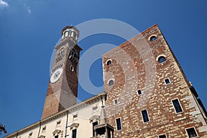 Torre dei Lamberti - medieval tower of the Lamberti. Piazza delle Erbe in Verona
