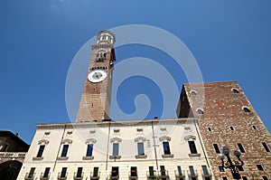 Torre dei Lamberti - medieval tower of the Lamberti. Piazza delle Erbe in Verona