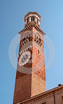 Torre dei Lamberti in Piazza delle Erbe, Verona, Italy. It is also known as the -Bell Tower-, built in the 12th century