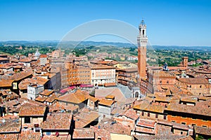 Torre del Mangia in ancient medieval historical centre of Siena
