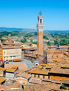 Torre del Mangia in ancient medieval historical centre of Siena