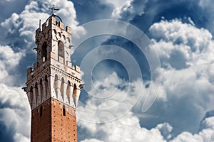 Torre del Mangia in Siena Italy Against a Beautiful Cumulus Clouds
