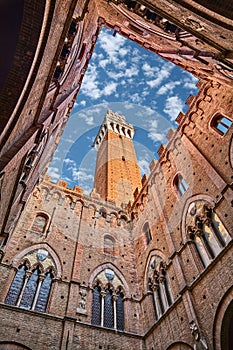 Torre del Mangia view from the Palazzo Pubblico in Siena, Tuscan