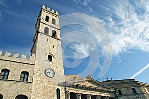 Torre del Poppolo and Temple of Minerva in Square Piazza del Comune in Assisi, Italy