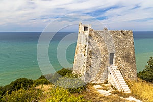 Torre di Monte Pucci near Baia Calenella beach, Vico del Gargano, Foggia, Italy