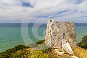 Torre di Monte Pucci near Baia Calenella beach, Vico del Gargano, Foggia, Italy