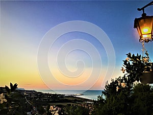 Torre di Palme town in Marche region, Italy. Sunset, sea and colours photo