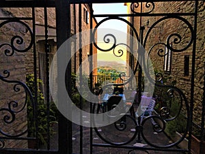 Torre di Palme town in Marche region, Italy. Hidden secret balcony, charm, beauty and splendid gate photo