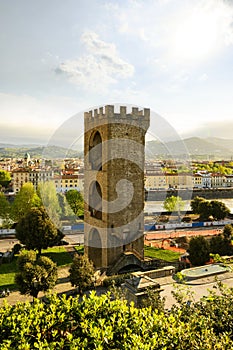 Torre di San Niccolo as part of the medieval buildinga defending the walls of Florence, Tuscany, Italy