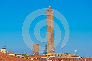 Torre Garisenda and torre degli Asinelli overlooking italian tow photo