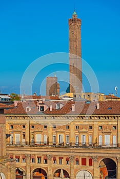 Torre Garisenda and torre degli Asinelli overlooking italian tow photo