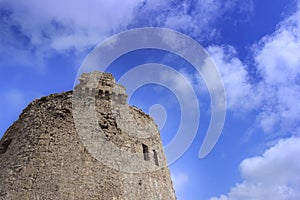 Torre Mozza Watchtower in Apulia, Italy.The tower was built by order of King Charles V in the 16th century.