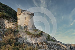 Torre Paola is a fortified watchtower on the limestone cliffs of the Mount Circeo, in the region of Latium Lazio, Italy photo