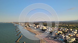 Torre Pedrera Beach, Rimini. Aerial view from drone in summer season