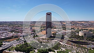 Torre Sevilla, Corporate Office Tower in Seville, Spain, Drone Aerial View