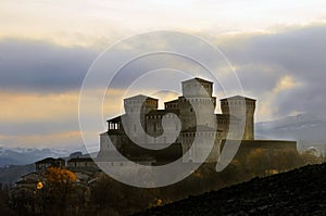 Torrechiara Castle after a storm