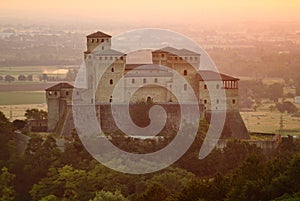 Torrechiara castle at sunrise