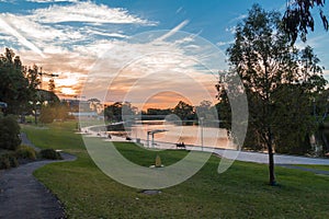 The Torrens River Lake in Elder Park at the sunset, Adelaide, South Australia