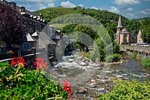 Torrent in the village of Arreau. Pyrenes mountains. South of France photo