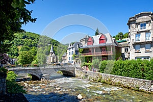 Torrent in the village of Arreau. Pyrenes mountains. South of France photo